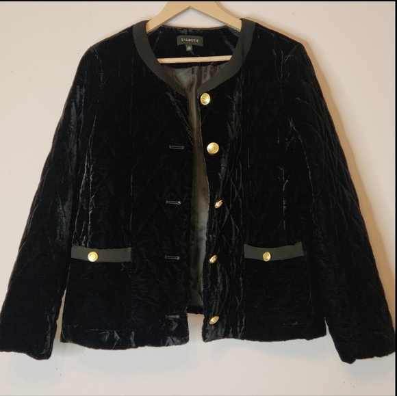 Talbots Black Quilted Velvet Jacket with Gold Buttons, size XL - Picture 6 of 16